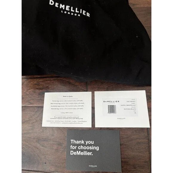 DeMellier Natural Raffia Black Braided Leather Verona Bag - New